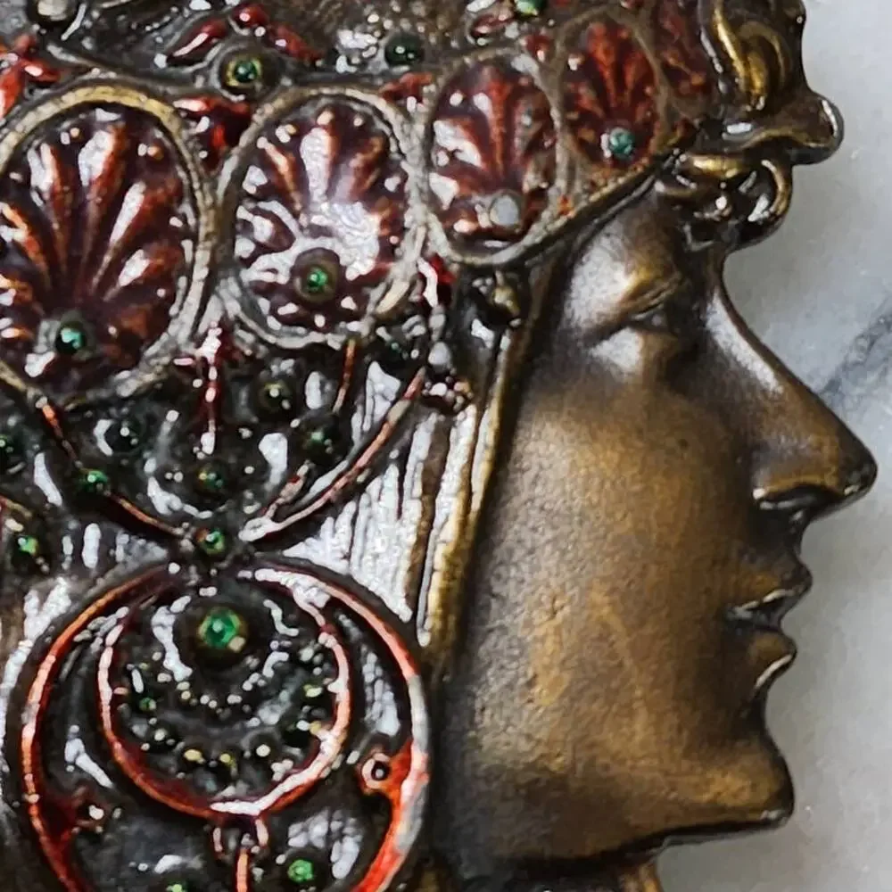 Vintage 1970s Alphonse Mucha Bergamot Brass Works Gypsy Boho Belt Buckle